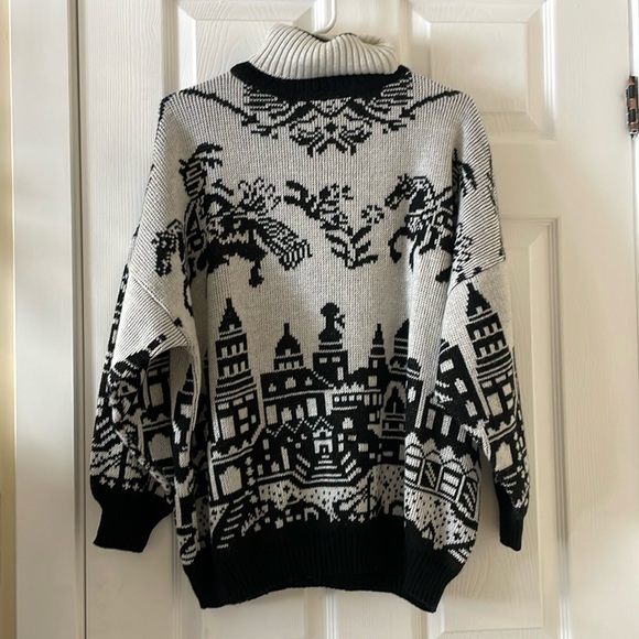 Vintage The Bay metallic holiday knight and horse village sweater oversized - Picture 1 of 8